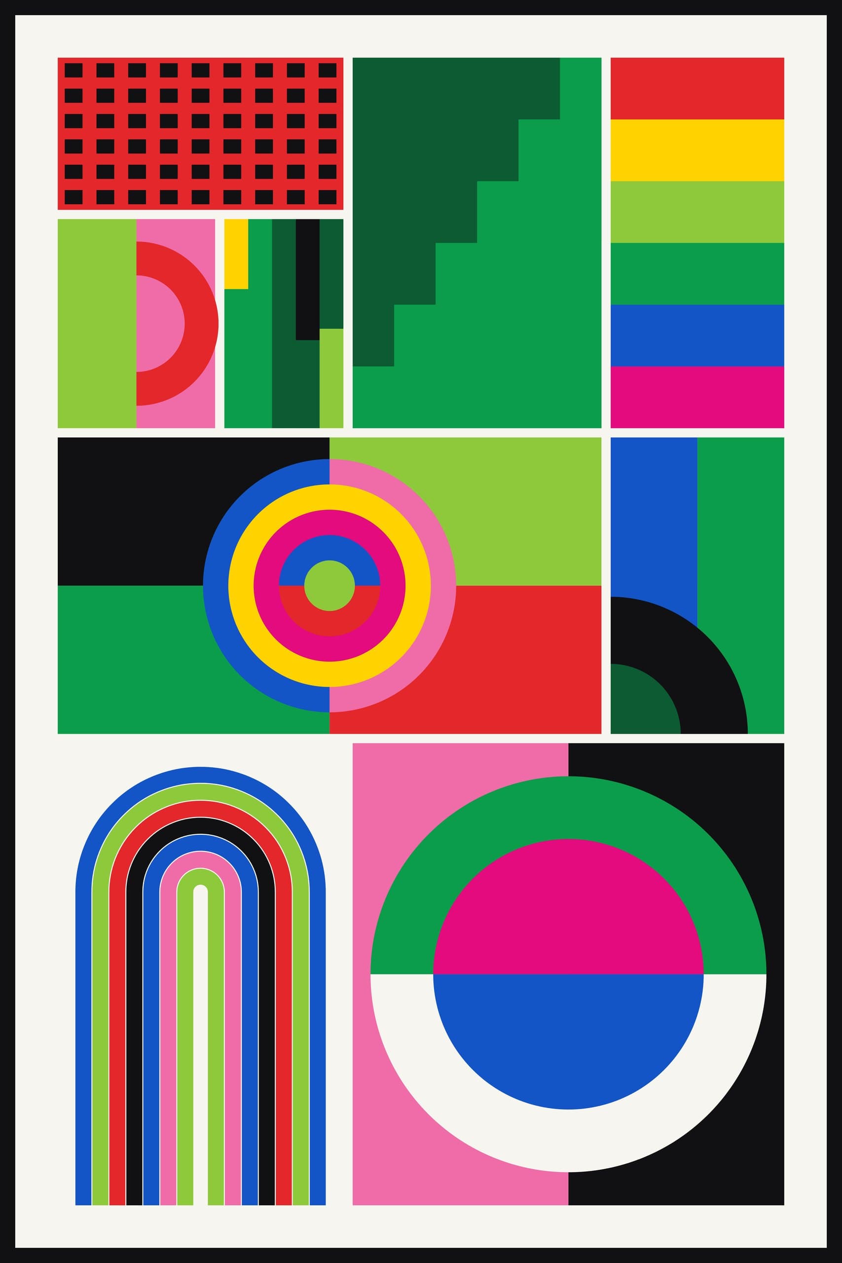 A visual language composed of primary shapes and bold colors.